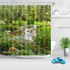 공원 정원 나무 꽃 연못 자연 풍경 샤워 커튼 욕실 폴리 에스터 방수 패브릭 커튼 홈 욕조 장식 210609