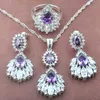 AAA Quality Purple Crystal Wedding Set di gioielli color argento da donna Collana Orecchini pendenti Anello Regali di compleannoTZ0479 H1022