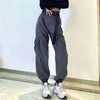 Kobiety Joggers Spodnie Cargo High Waist Belt Kieszonkowe Spodnie dresowe Hip Hop Styl Femme Szare Spodnie Y2K Ubrania Harajuku Streetwear 210517