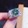Vintage masculino 2ct laborio verde diamante anel 925 esterlina de prata casamento anéis de banda de casamento para homens jóia partido moissanite