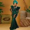 Hunter Green Aso ebi Style Dresses Prom Sleeves African Mermaid Bress Dress Druchled Lace Elegant Nigerant Dontals 322