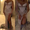 2022 Plus Size Arabisch ASO EBI Silver Mermaid Luxurious Prom Dresses Beaded Crystallen Avond Formele Partij Tweede Ontvangst Verjaardag Verlovingsjurken Jurk ZJ442