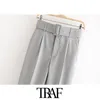 Women Chic Fashion Office Wear With Belt Pants Vintage High Waist Pockets Female Ankle Trousers Pantalones Mujer 210507