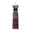 Dames Sexy Club Party Jurk Leopard Satijn Spaghetti Maxi Long Split D1250 210514