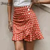Side Button Detail Ruffle Hem Polka Dot Skirts Women Summer Elegant OL Female High Waist Mini Skirt Y2k 210510