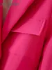 Pink Office Lady Повседневная Blazers Весна Летние Патч Карманы Запястья Рукав ОТКРЫТНЫЙ Фронты Женщины Длинные Куртки 210604