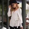 Rękaw Lantern Knitted Cardigans Kobiety Jesień Zima Vintage Lace Up Sweter Cardigans Office Casual Khaki Cardigan 210415