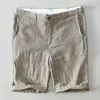 Linho Puro Striped Beach Shorts para Homens Clássico Junho Comprimento Calças Curtas Moda Plus Size Calções Do Vintage Verão Novo 210421