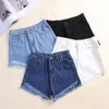 Sommer Frauen Hohe Taille Quaste Blau Denim Shorts Casual Weibliche Einfarbig Breite Bein Schwarz Weiß Jeans 210430