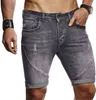 Män Denim Shorts Mode Vit Polerad Casual Men Board Button Fly Jeans Knee Length Pants 210714