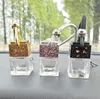 Empty Glass Bottle Pendant Cube Car Perfume Bottle Hanging Hollow Rearview Ornament Air Freshener For Essential Oils Diffuser Fragrance