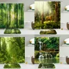 2PCSSet 3D Natural Forest Green Plants Duschgardin Set Mat Bath Curtain Waterproof Tyg Nonslip Toalett Badrum 2108309123877