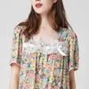 Camisón de verano para mujer, camisón de algodón, camisón de manga corta para el hogar, bata larga de encaje Floral, camisón informal para mujer 210924