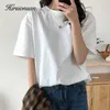 Hirsionsan 100% coton T-shirt Femmes Été Surdimensionné Solid Basic Tees 9 Couleur Casual Loose Tshirt Coréen O Cou Kaki Tops 210623