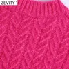 春の女性のファッションソリッドかぎ針編みカジュアルスリムな編み物セーター女性シックな首のノースリーブベストプルオーバートップスS612 210420