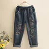 Arrival Spring Kobiety Wszystkie Dopasowane Casual Luźne Bawełniane Denim Harem Spodnie Vintage Haft Elastyczny Talia Ripped Jeans S567 210512