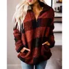 Women Winter Teddy Sweater Teddy Sweater Fluffy Sherpa Fleece Plaid Pullover 1/4 zíper com gola alta do suéter de gola alta.