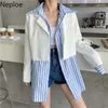 Nepee Women Blazers Vintage Patchwork Paski Dorywczo Kobieta Kurtki Koreańskie Kostiumy Chic Streetwear Długie Płaszcz Topy Kobiet 94612 210422