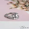 Hochzeit Ringe Glänzend 2 teile / satz Weißer Stein Zirkon Verlobungsring Set Für Frauen Silber Farbe Vintage Brautschmuck Geschenk B4N967221A