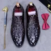 Luxe hommes Oxford chaussures habillées en cuir véritable bout pointu hommes Crocodile chaussures à lacets noir bordeaux formel costume de mariage chaussure