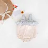 Verão Nascido Baby Jumpsuit Cute Big Bow Xadrez Algodão Suspensórios de Algodão Roupas Criança 210417