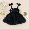Младенческие дети черное платье детские мальчики девушки в горошек платье мини милый бабочка ремешок без рукавов платья платья pagenant 1-4y q0716
