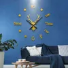 3d muur klok spiegel muurstickers herten hoofd creatieve diy grote muur klok quartz horloge art decal sticker woonkamer home decor H1230