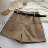 Kimutomo Casual Spodenki Kobiet Safari Styl Summer Korean Moda Damska Solidna Wysoka Talia Szczupła Szeroki Nogi Szorty z pasem 210521