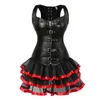 Steampunk Lace Up Back Taille Trainer Body Shaper Geckle Bustier Overbust Corset Jurk Faux Lederen Corsetten Mini Rok Tutu Plus Bustiers