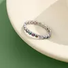 100% 925 Sterling Silver Ring With Side Stones Women Simple S925 Engraved Rainbow Color Cubic zirconia Rings Personality Jewelry