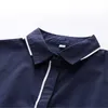 Fashion Navy Blue Cotton Shirt Sommar Högkvalitativ Kortärmad Blusar för Kvinnor Toppar Formellt Arbetskläder 210604