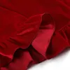 Classic Red Christmas Velvet Nightdress Kids Long Sleeve Thick Pyjamas Infant Girls Frill Night Gown 211023