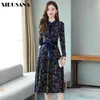 Simple Comfortable and Elegant Printed Dress with Long Sleeves High Waist Thin Stereoscopic Knitting Dresses 210423