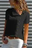 Moda Simple Woman T-shirt Solid Color Printed V-Neck Decoration Szyfonowe Topy Casual Kobiet Odzież Letni Trend Button Trójniki