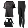 Lös T-shirt + Bra + Byxor Kvinnor Yoga 3 Piece Set Quick Dry Fitness Gym kostym Utomhus Sportkläder Kläder Running Sats Plus Storlek 4XL Outfit