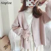 Sweet Sweaters Women Solid Loose Single Breasted V Neck Cardigans Autumn Casual Flare Long Sleeve Coats Femme 1E761 210422