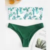 bandeau cactus bikini push up swimsuit women two piece bathing swimwear sexy thong bikinis tropical swim 210712