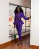 Мода женщины костюмы фиолетовые знаменитости леди вечеринка выпускного вечера смокинги Blazer красный ковер досуг одежды вершины (куртка + брюки)