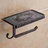 Bathroom Shelves Antique Carving Toilet Roll Paper Rack with Phone Shelf Wall Mounted Holder Hook Useful WF1018 210709