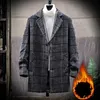 Men's Trench Coats Korean Mens Fashion Striped Coat Autumn Winter Medium Long Warm Thick Overcoats Street Single Breasted Wool