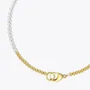 Enfashion Beads Colar de Pérolas para Mulheres Cor de Ouro Aço Inoxidável Colares Bicolor Presentes Collar Moda Jóias P203165