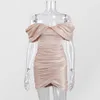 JillPeri Mini abito con volant con spalle scoperte Moda Natale Celebrity Raso rosa Compleanno Club Abiti Donna Vestito da festa sexy X0629