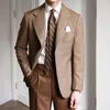 カジュアルスーツの格子縞の男性のブレザービジネスレトロな古典的なシングルブレストドレスジャケットスリムファッション紳士スーツのウェディングコート210527