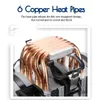 3 pinos CPU Fan Fan Heatsink 6 Copper Heatpipe Cooling para Intel 775/1150/1151/1155/1156/1366 e AMD Todas as plataformas - Branco