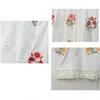 White Khaki Women Lace Embroidery Loose Dress Slash Neck Short Sleeve Knee Length Vocation Summer Floral D1218 210514