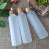 Frosted Clear Plastic Refillable Bottles With Bamboo Pump Lid Portable Empty Cosmetic Container Shampoo Lotion Travel Cream Jarsgoods