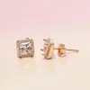 Charm 925 Sterling Silver Square Big CZ Diamond Earring Fit Pandora Jewelry Gold Rose Go-ld Plated Stud Earrings Women Ear rings