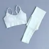 2 pièces femmes Yoga ensemble FitnWorkout costume de sport rembourré soutien-gorge de sport taille haute pantalons de yoga collants de gymnastique coutures x0629