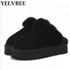 Boots Fur Flats Cotton Women 2022 Winter Snow Shoes Platform Short Pulsh Slippers Suede Warm Botas Mujer