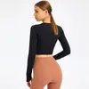 L128 Croped Hoodie Slim Fit Sweatshirts Yoga Tops Outfit AllMatch Sports Coat Jacket Women Leisure Långärmtröjor som kör FI4033494